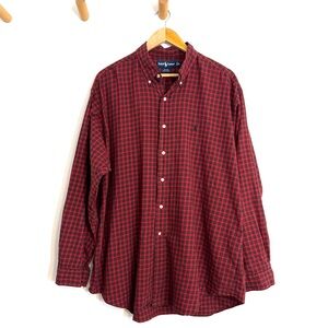 Ralph Lauren Blake Red Cotton Gingham Plaid Checkered Casual Button Down Shirt